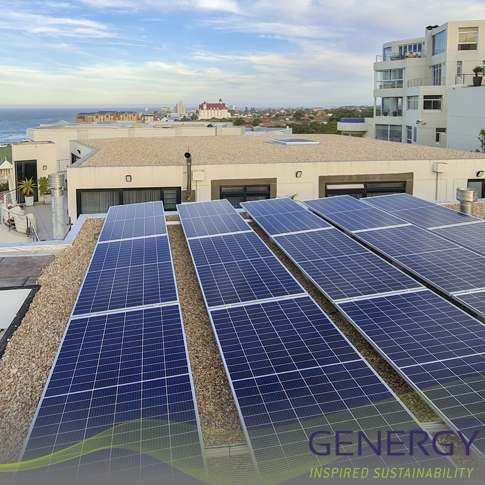 Solar panels on rooftop with Writing : GENERGY, Inspired Sustainability