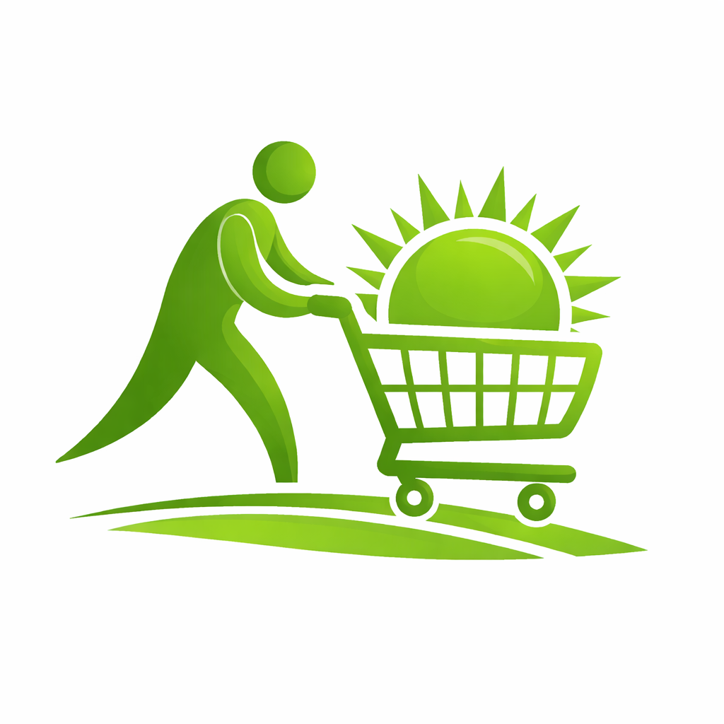 Green figure pushing a sun cart-South Africa Solar Power Systems